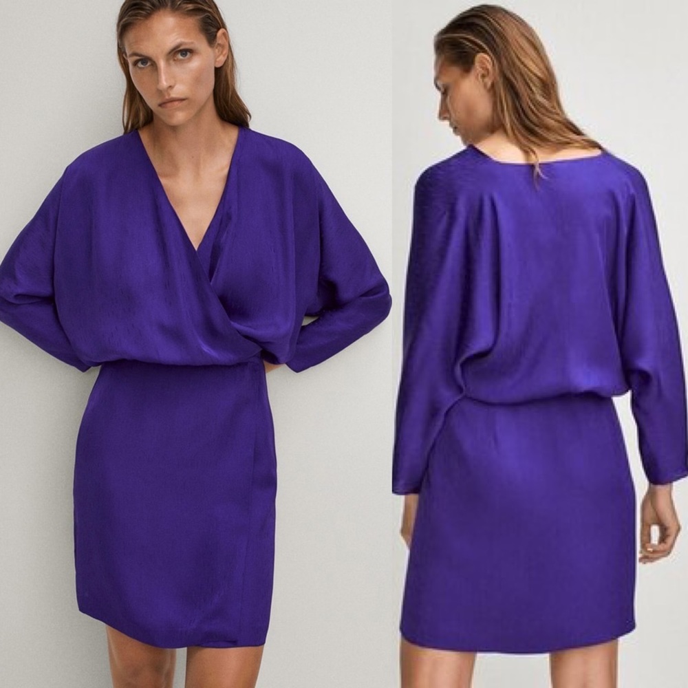 Massimo Dutti V-Neck Jacquard Kimono Wrap Dress